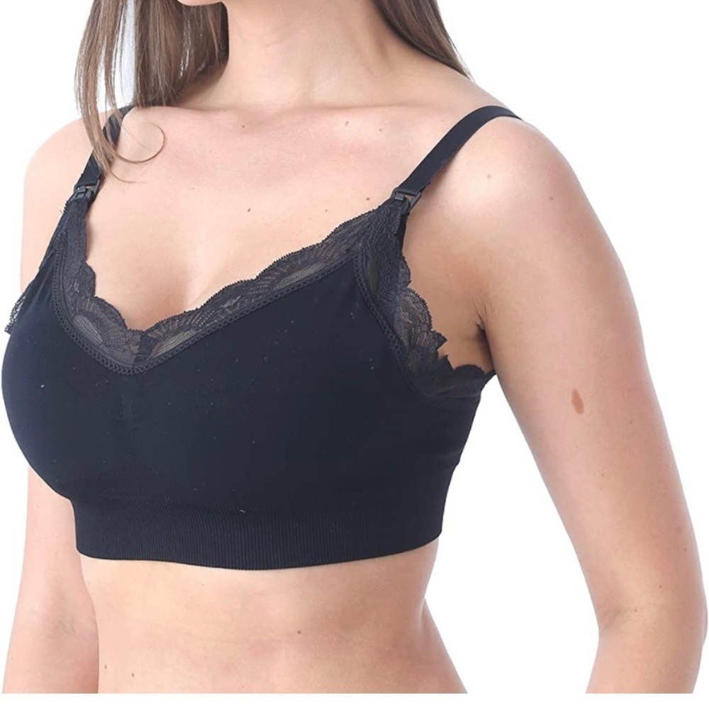 New Sunnybuy size Large Black Lactation nursing bra Black wire free seamless